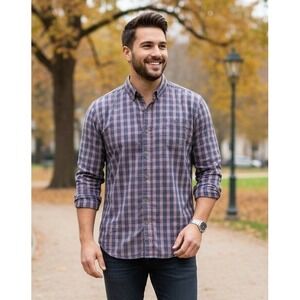 Artistry In Motion Plaid Button Down Long Sleeve Shirt Mens L Regular Fit Casual